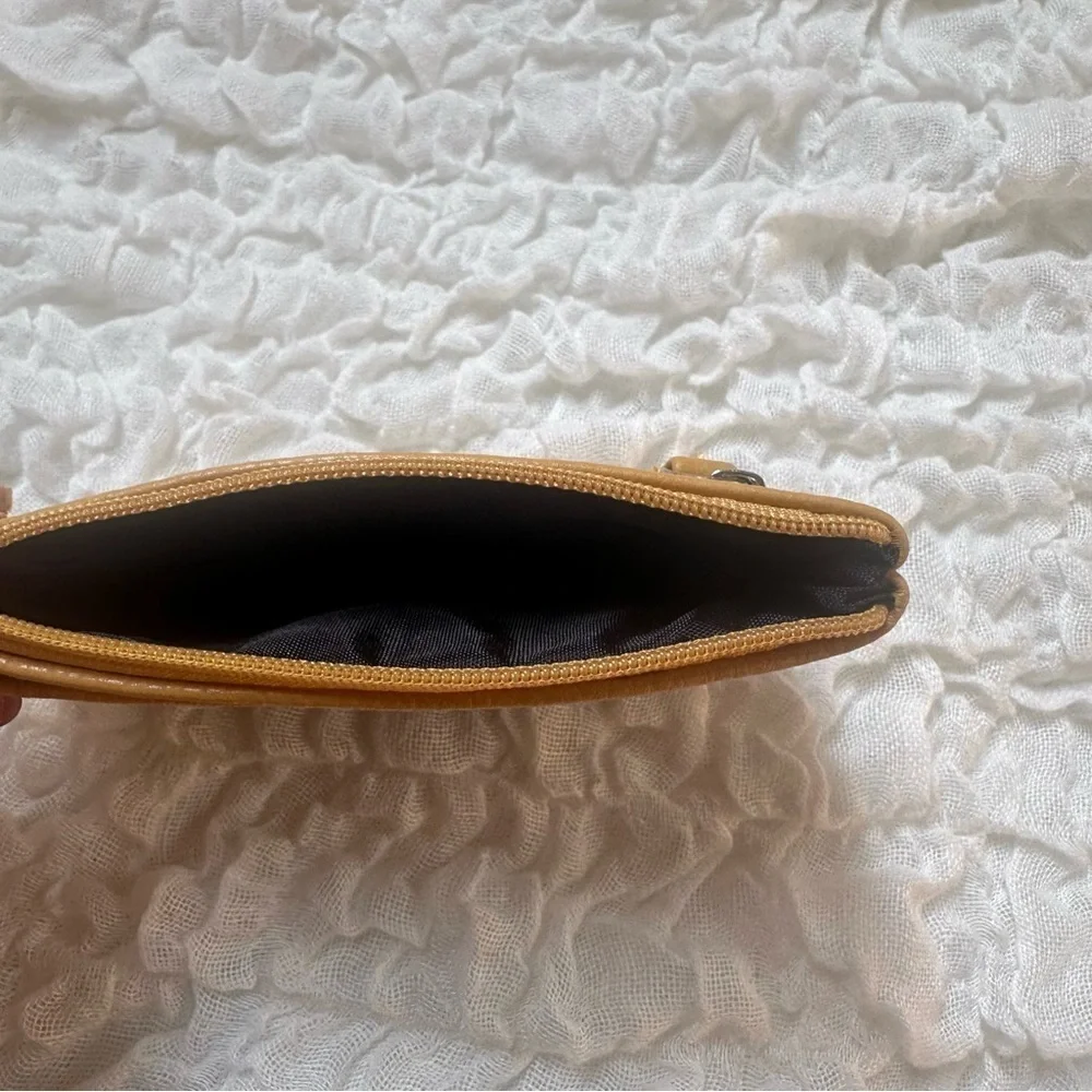 Tahari Leather Wallet Card Holder with Zipper Closure Mustard Color